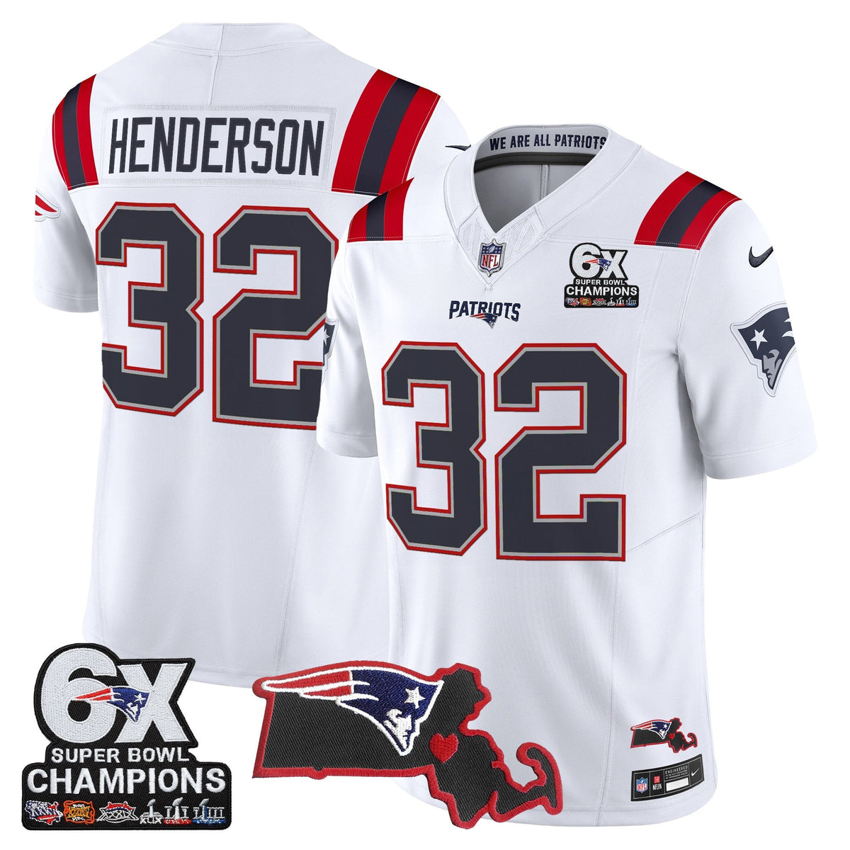Men's New England Patriots 6-Time Champions & Massachusetts Patch Vapor Limited Jersey - All Stitched
