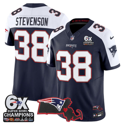 Men's New England Patriots 6-Time Champions & Massachusetts Patch Vapor Limited Jersey - All Stitched