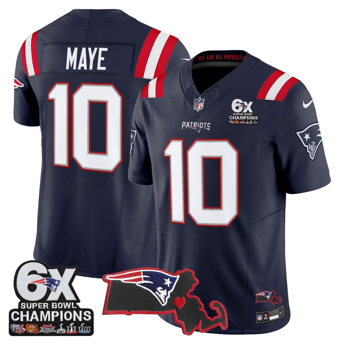 Men's New England Patriots 6-Time Champions & Massachusetts Patch Vapor Limited Jersey - All Stitched