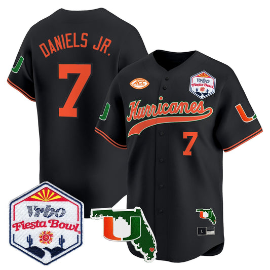 Men's Miami Hurricanes 2026 The Fiesta Bowl & Florida Patch Vapor Baseball Jersey - All Stitched