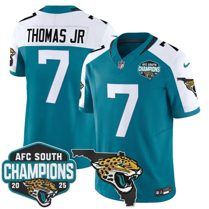 Men's Jacksonville Jaguars 2025 AFC South Division Champions & Florida Patch Vapor Jersey - All Stitched
