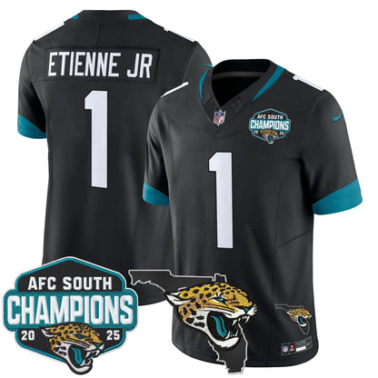 Men's Jacksonville Jaguars 2025 AFC South Division Champions & Florida Patch Vapor Jersey - All Stitched