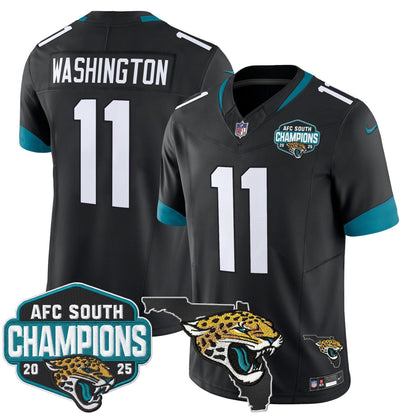 Men's Jacksonville Jaguars 2025 AFC South Division Champions & Florida Patch Vapor Jersey - All Stitched