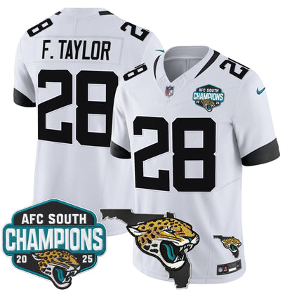Men's Jacksonville Jaguars 2025 AFC South Division Champions & Florida Patch Vapor Jersey - All Stitched