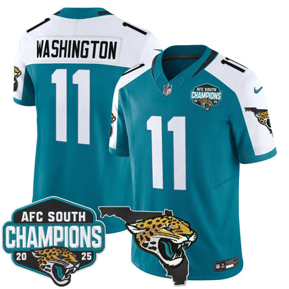Men's Jacksonville Jaguars 2025 AFC South Division Champions & Florida Patch Vapor Jersey - All Stitched