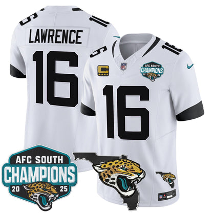 Men's Jacksonville Jaguars 2025 AFC South Division Champions & Florida Patch Vapor Jersey - All Stitched