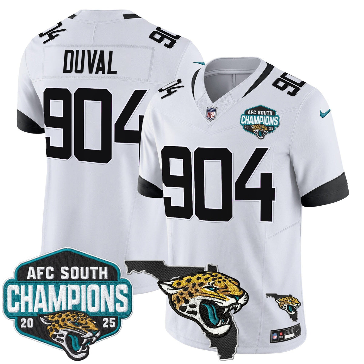 Men's Jacksonville Jaguars 2025 AFC South Division Champions & Florida Patch Vapor Jersey - All Stitched