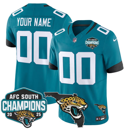 Jacksonville Jaguars 2025 AFC South Division Champions & Florida Patch Vapor Custom Jersey - All Stitched