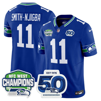 Men's Seattle Seahawks 2025 NFC West Division Champions & 50th Anniversary Patch Vapor Limited Jersey - All Stitched