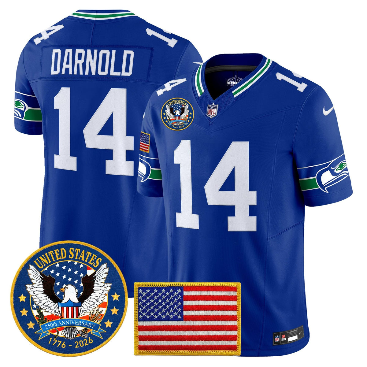 Men's Seattle Seahawks "United States 250th Anniversary Patch" Vapor Limited Jersey - All Stitched