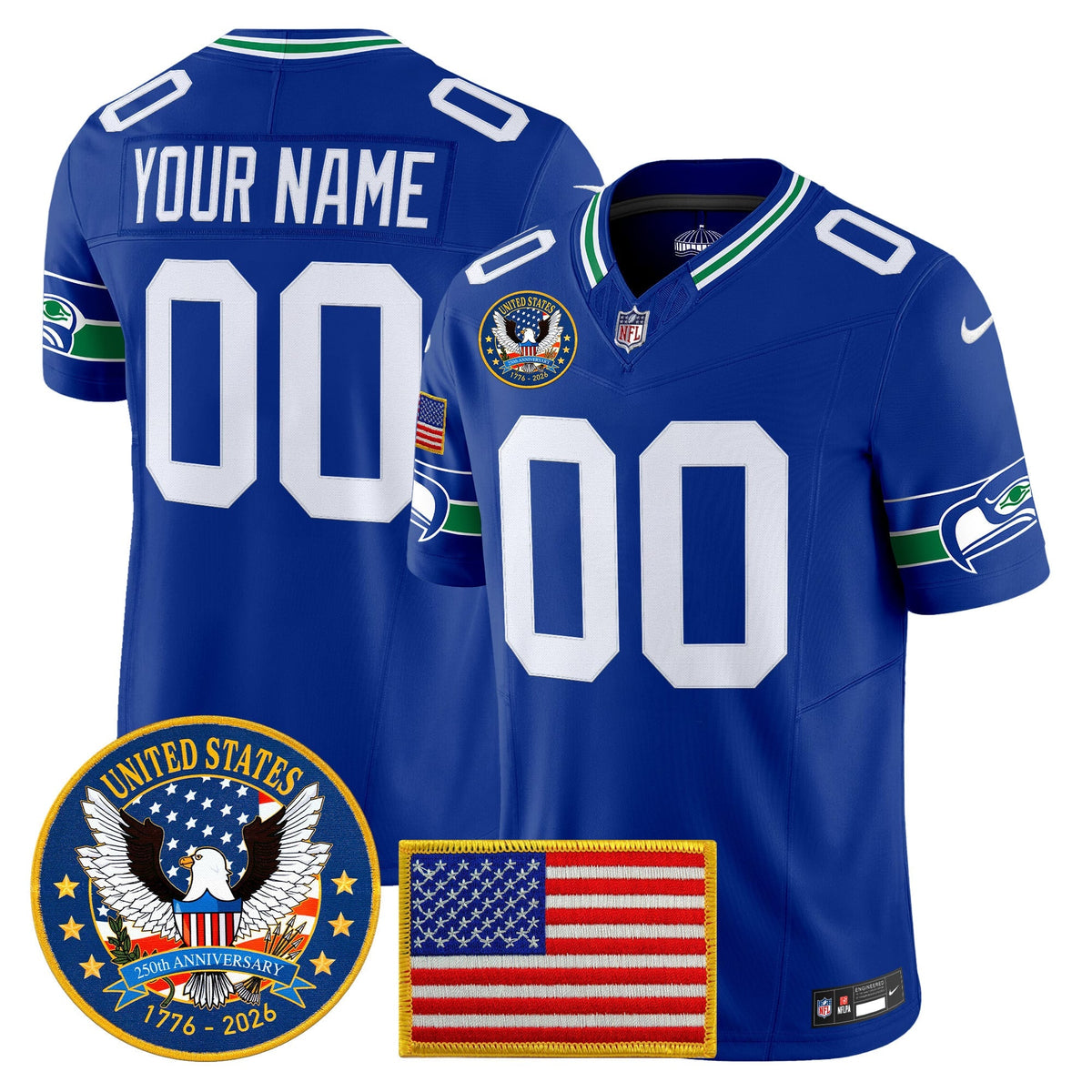 Seattle Seahawks "United States 250th Anniversary Patch" Vapor Limited Custom Jersey - All Stitched