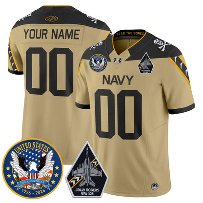 Navy Midshipmen "United States 250th Anniversary Patch" Vapor Limited Custom Jersey - Jolly Rogers Edition - All Stitched