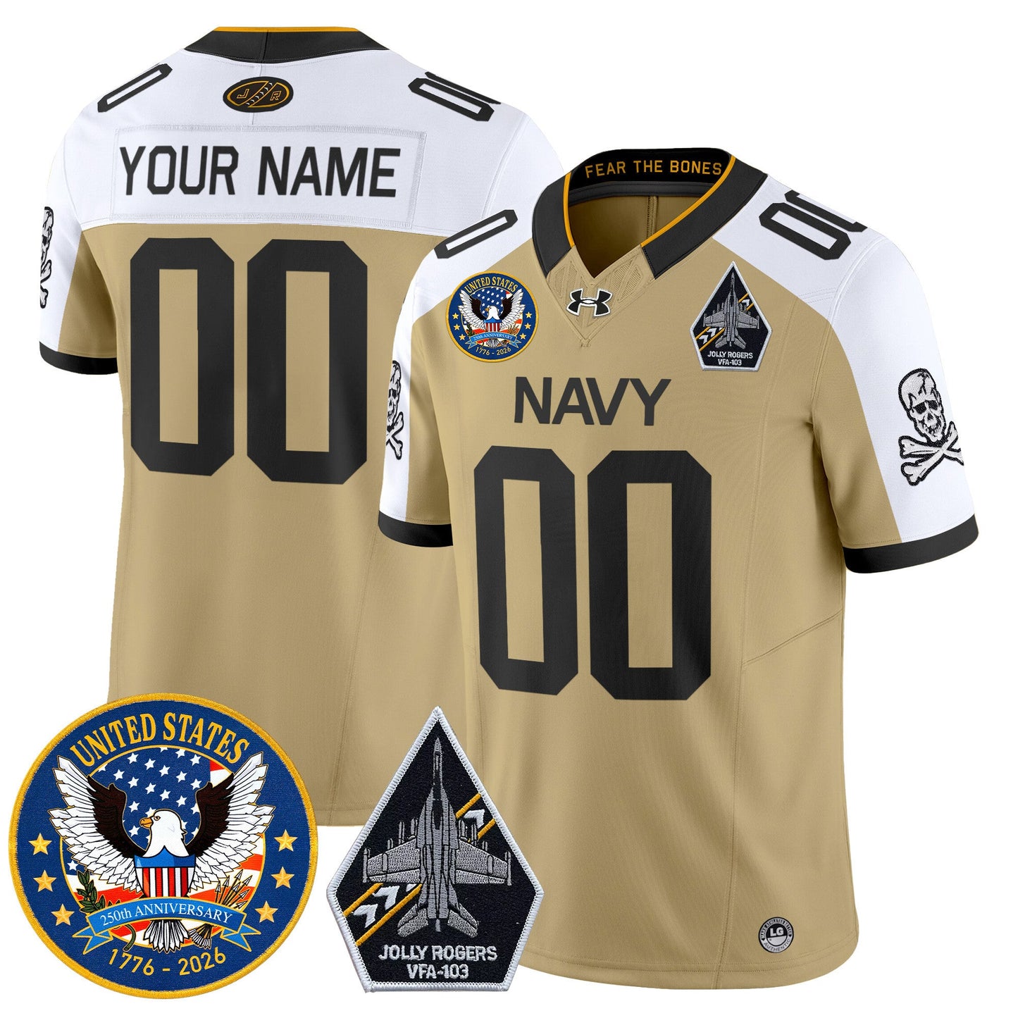 Navy Midshipmen "United States 250th Anniversary Patch" Vapor Limited Custom Jersey - Jolly Rogers Edition - All Stitched