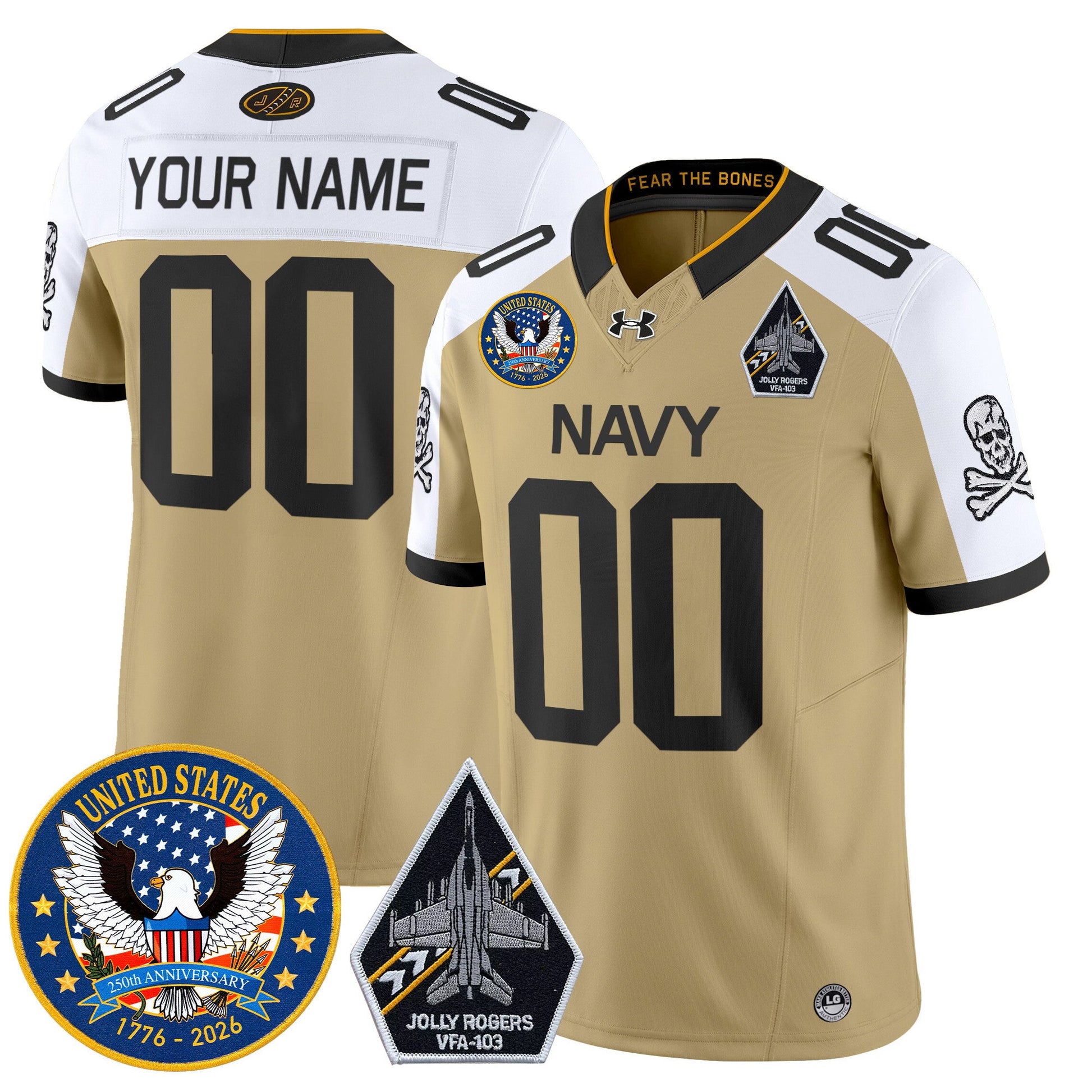 Navy Midshipmen "United States 250th Anniversary Patch" Vapor Limited Custom Jersey - Jolly Rogers Edition - All Stitched