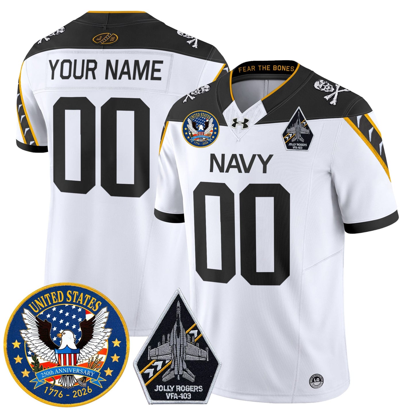 Navy Midshipmen "United States 250th Anniversary Patch" Vapor Limited Custom Jersey - Jolly Rogers Edition - All Stitched