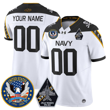 Navy Midshipmen "United States 250th Anniversary Patch" Vapor Limited Custom Jersey - Jolly Rogers Edition - All Stitched