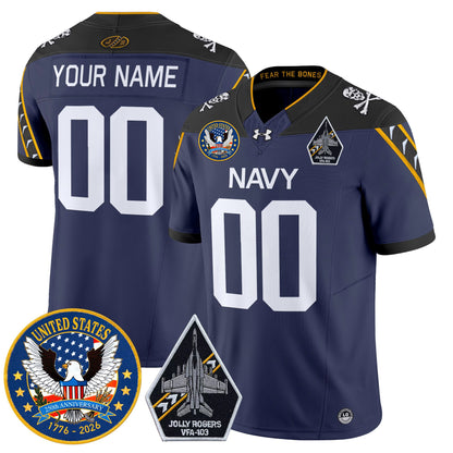 Navy Midshipmen "United States 250th Anniversary Patch" Vapor Limited Custom Jersey - Jolly Rogers Edition - All Stitched