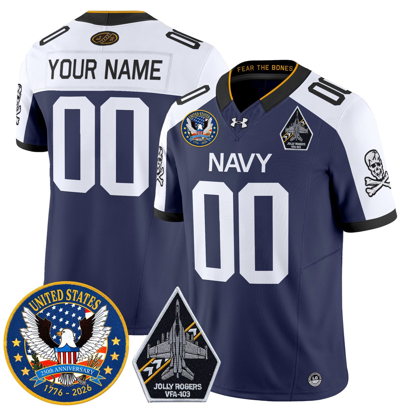 Navy Midshipmen "United States 250th Anniversary Patch" Vapor Limited Custom Jersey - Jolly Rogers Edition - All Stitched