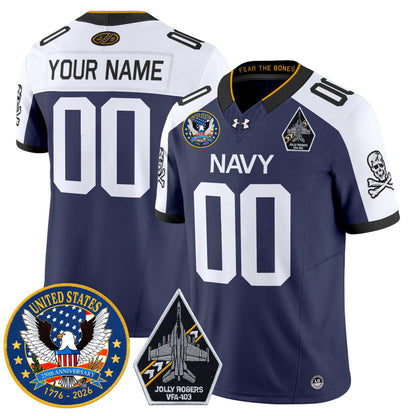 Navy Midshipmen "United States 250th Anniversary Patch" Vapor Limited Custom Jersey - Jolly Rogers Edition - All Stitched