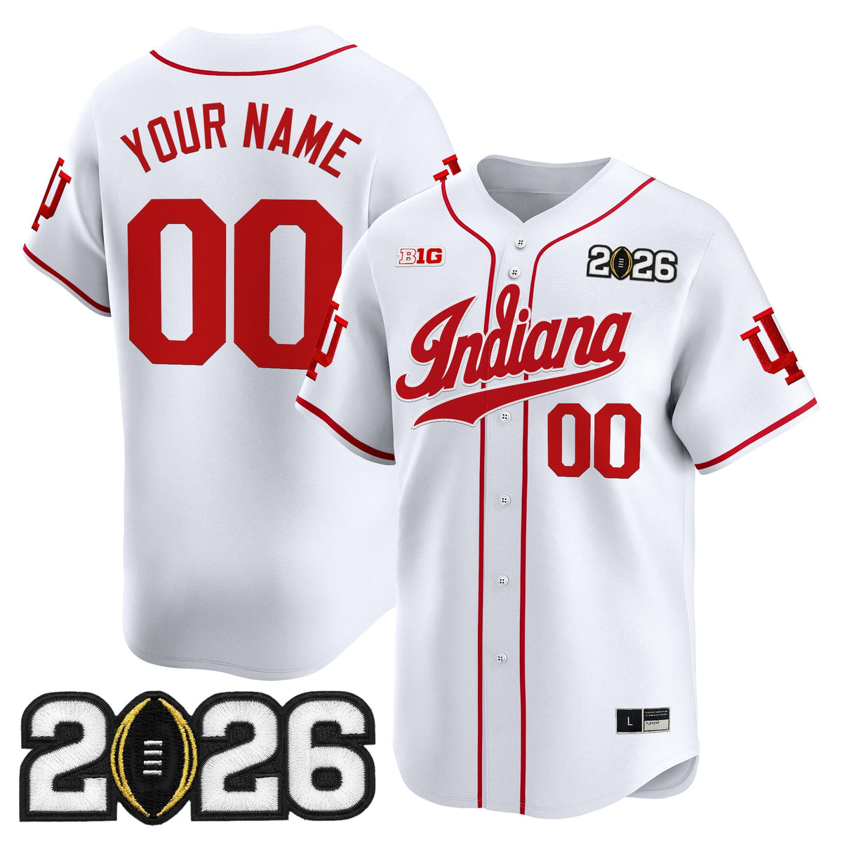 Indiana Hoosiers 2026 CFP Final Patch Vapor Baseball Custom Jersey - All Stitched