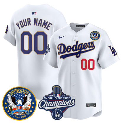 Dodgers 2025 World Series Champions & America 250th Patch Vapor Premier Limited Custom Jersey - All Stitched