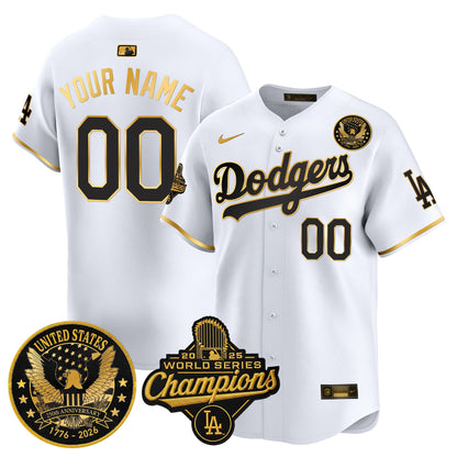 Dodgers 2025 World Series Champions & America 250th Patch Vapor Premier Limited Custom Jersey - All Stitched