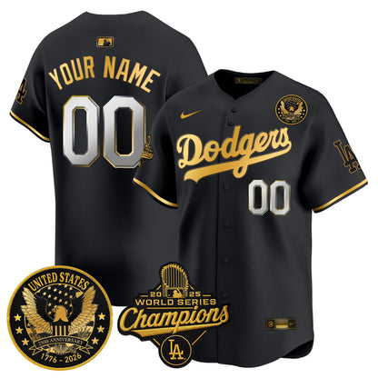 Dodgers 2025 World Series Champions & America 250th Patch Vapor Premier Limited Custom Jersey - All Stitched