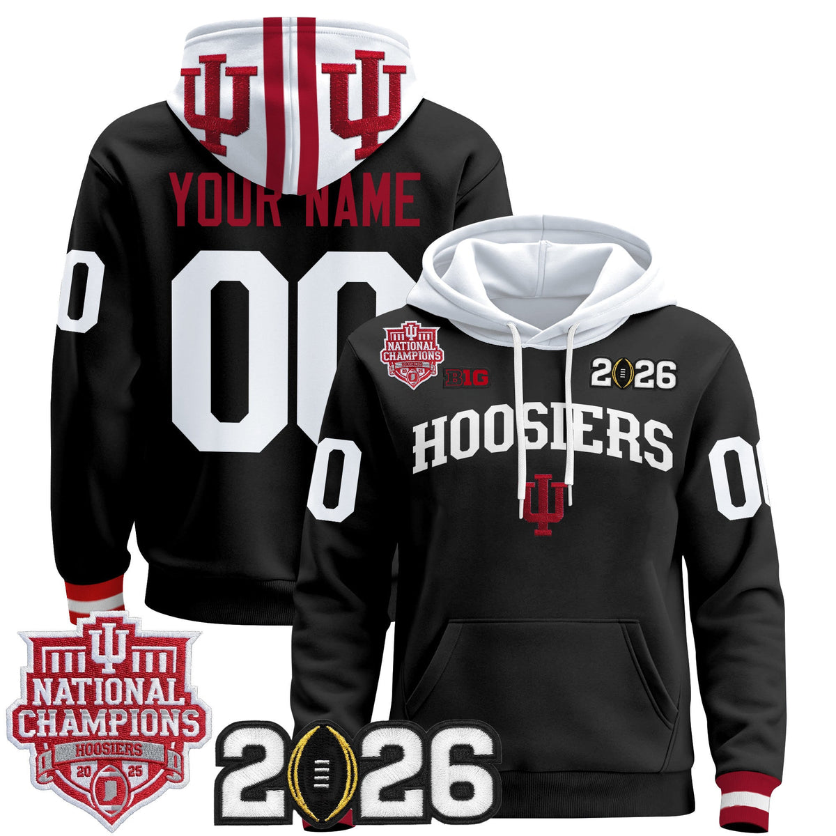 Indiana Hoosiers 2025 National Champions & 2026 CFP Final Patch Premium Custom Pullover Hoodie - All Stitched