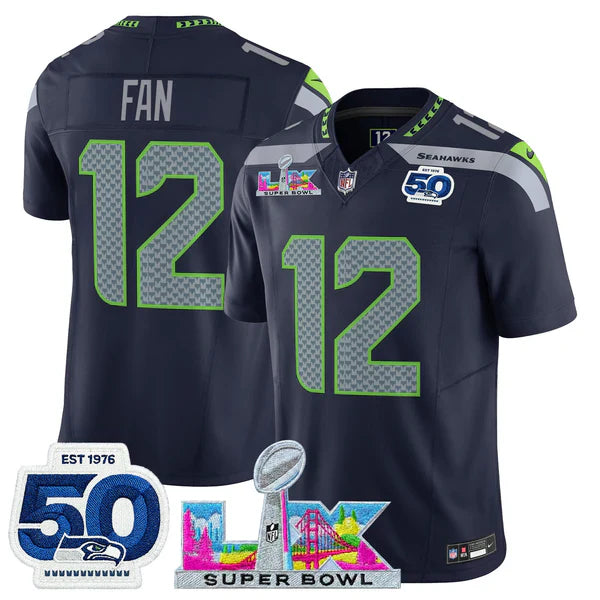 SEA Super Bowl LX - 50th Anniversary Patch Gold Vapor Limited Jersey N5 - Stitched