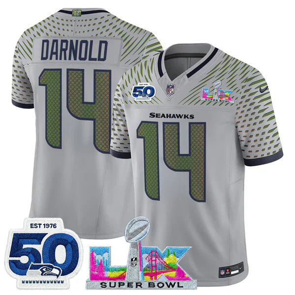 SEA Super Bowl LX - 50th Anniversary Patch Gold Vapor Limited Jersey N5 - Stitched