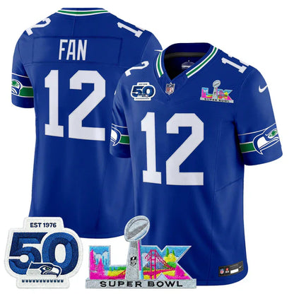 Women's SEA Super Bowl LX - 50th Anniversary Patch Gold Vapor Limited Jersey N5 - Stitched