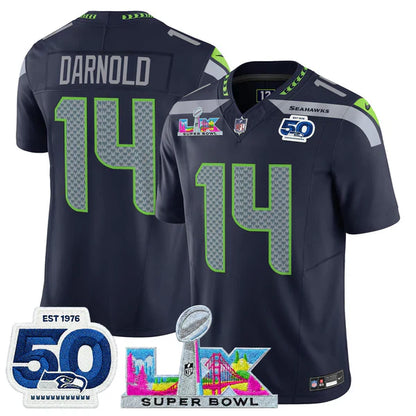 SEA Super Bowl LX - 50th Anniversary Patch Gold Vapor Limited Jersey N5 - Stitched