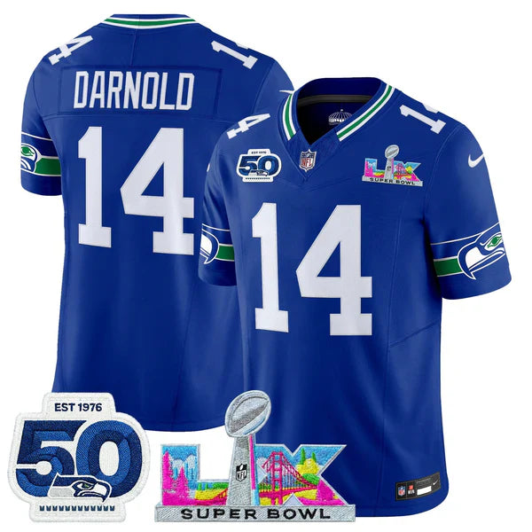 SEA Super Bowl LX - 50th Anniversary Patch Gold Vapor Limited Jersey N5 - Stitched