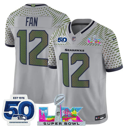 SEA Super Bowl LX - 50th Anniversary Patch Gold Vapor Limited Jersey N5 - Stitched