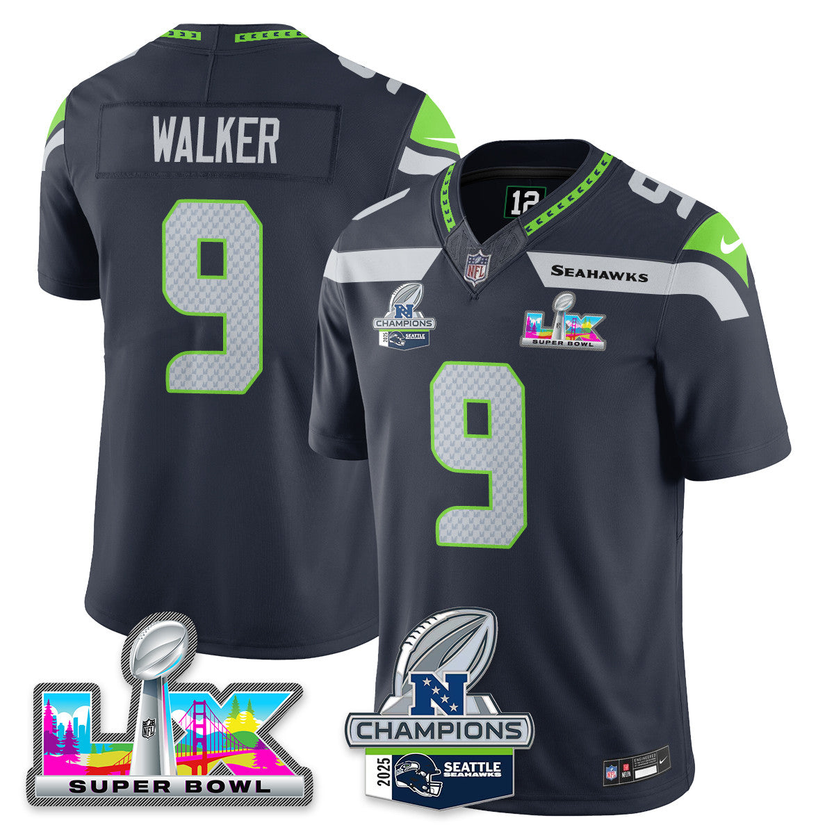 SEA 2025 NFC Champions Vapor Limited Jersey V2 - All Stitched