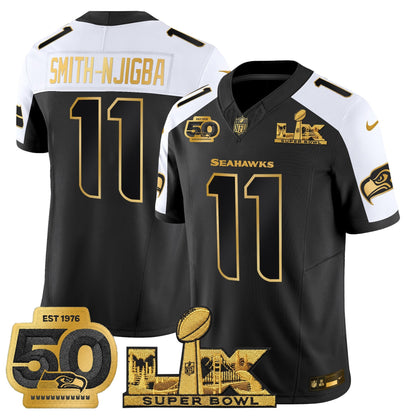 Men's Seattle Seahawks "Super Bowl LX & 50th Patch" Gold Vapor Limited Jersey - All Stitched