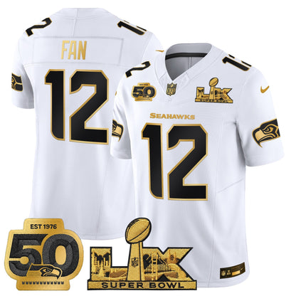 Men's Seattle Seahawks "Super Bowl LX & 50th Patch" Gold Vapor Limited Jersey - All Stitched