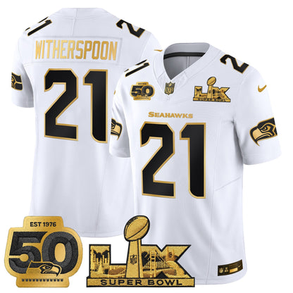 Men's Seattle Seahawks "Super Bowl LX & 50th Patch" Gold Vapor Limited Jersey - All Stitched