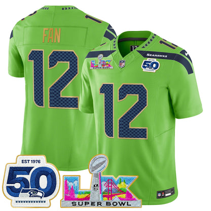 Men's Seattle Seahawks "Super Bowl LX & 50th Patch" Gold Trim Vapor Limited Jersey - All Stitched