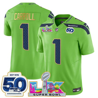 Men's Seattle Seahawks "Super Bowl LX & 50th Patch" Gold Trim Vapor Limited Jersey - All Stitched