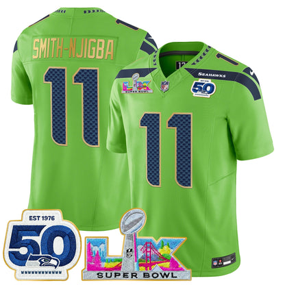 Men's Seattle Seahawks "Super Bowl LX & 50th Patch" Gold Trim Vapor Limited Jersey - All Stitched
