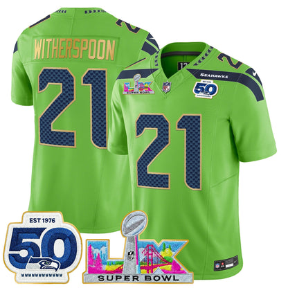 Men's Seattle Seahawks "Super Bowl LX & 50th Patch" Gold Trim Vapor Limited Jersey - All Stitched