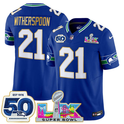 Men's Seattle Seahawks "Super Bowl LX & 50th Patch" Gold Trim Vapor Limited Jersey - All Stitched