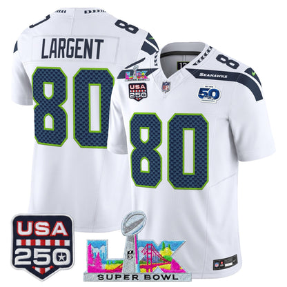 Men's Seattle Seahawks "Super Bowl LX & United States 250th Anniversary Patch" Vapor Limited Jersey - All Stitched