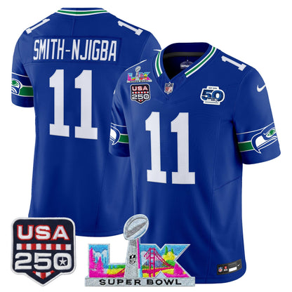 Men's Seattle Seahawks "Super Bowl LX & United States 250th Anniversary Patch" Vapor Limited Jersey - All Stitched