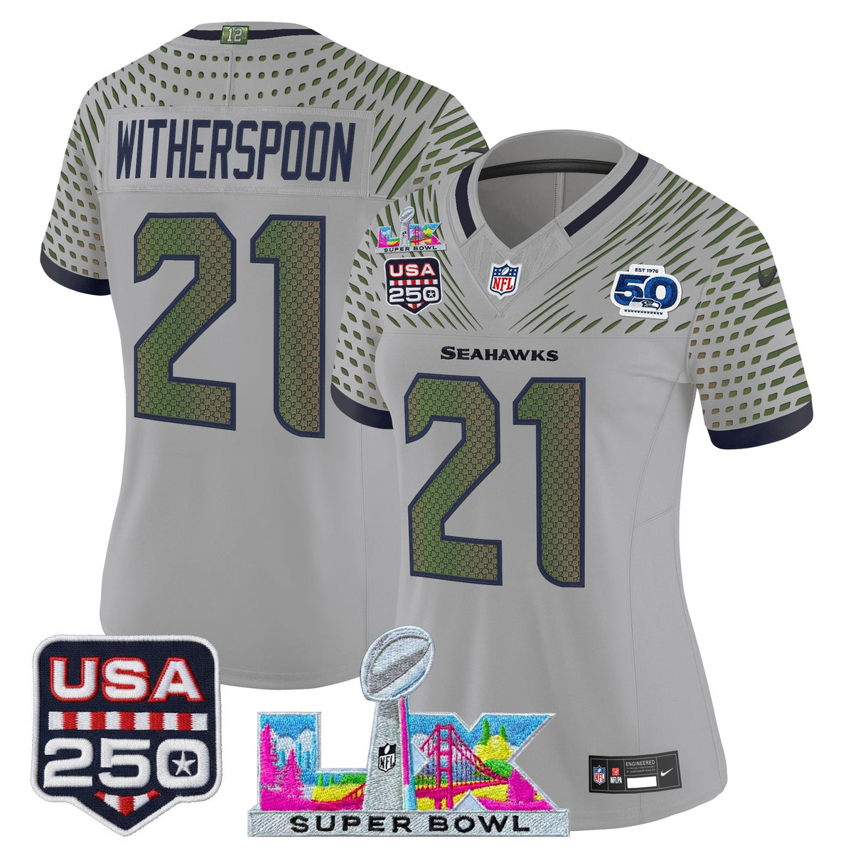 Women's Seattle Seahawks "Super Bowl LX & United States 250th Anniversary Patch" Vapor Limited Jersey - All Stitched