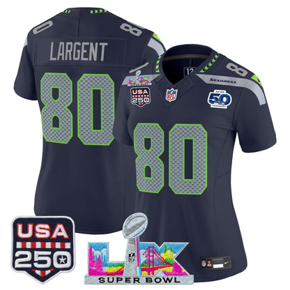 Women's Seattle Seahawks "Super Bowl LX & United States 250th Anniversary Patch" Vapor Limited Jersey - All Stitched