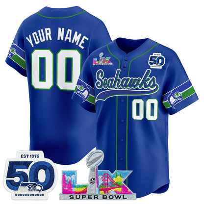 Seattle Seahawks Super Bowl LX Patch Vapor Baseball Custom Jersey - All Stitched