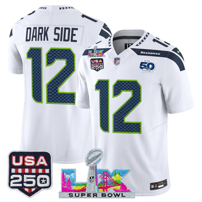 Men's Seattle Seahawks "Super Bowl LX & United States 250th Anniversary Patch" Vapor Limited Jersey - All Stitched