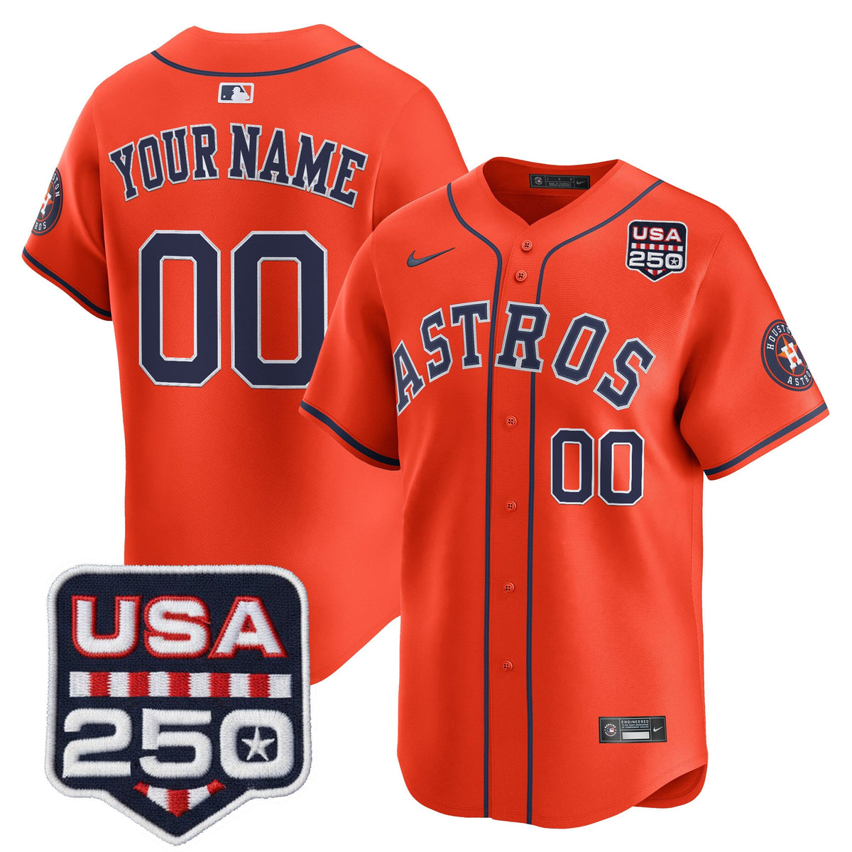 Houston Astros 250America Patch Vapor Premier Limited Custom Jersey - All Stitched